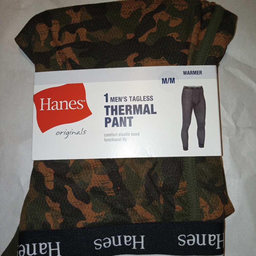Men's Hanes Tagless Thermal Pant Long Underwear Camo, medium